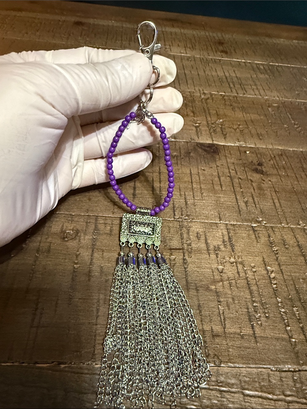 Purple Beaded Tassel Keychain